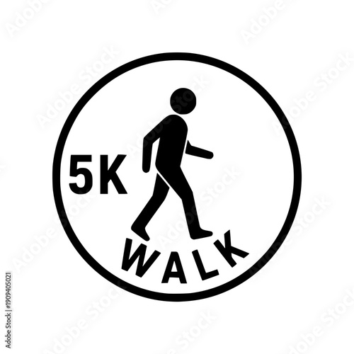 Circular 5k Walk Charity Event Black Silhouette Badge Emblem