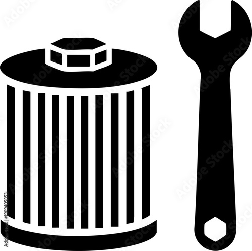 Car filter and spanner wrench repair maintenance symbol icon