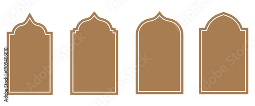 Set of vintage Islamic door and window shapes. Arabic style arch. Arabic arch windows and doors in traditional silhouette elements.
