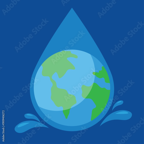 Save the planet concept with water drop and world. Vector illustration.