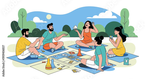 Friends Playing Board Games Outdoors in Park