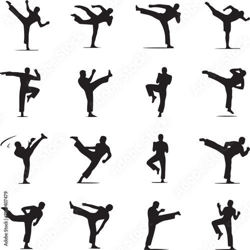 collection of karate silhouette poses for martial arts designs