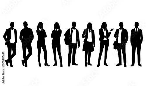 Group of people standing silhouettes crowd vector isolated