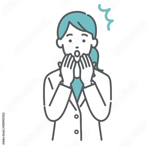 驚く女性医師・薬剤師のイラスト（ハッとする・ショック）