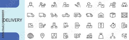 Global delivery logistics and shipping service line icon set vector design