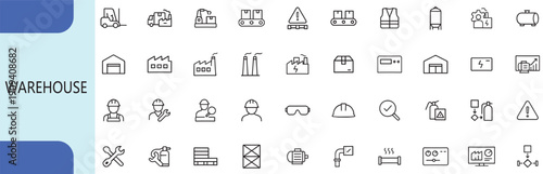 Warehouse logistics and industrial manufacturing line icon set vector design