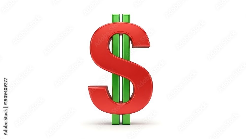 Obraz premium Shiny red dollar sign with green accents, a vibrant symbol of financial opportunity and commerce