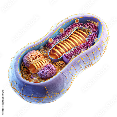 Mitochondria energy organelle detailed biology model. Isolated white background. Png format