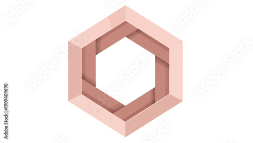 Isometric illustration of a pinkish-beige geometric shape with internal and external spaces