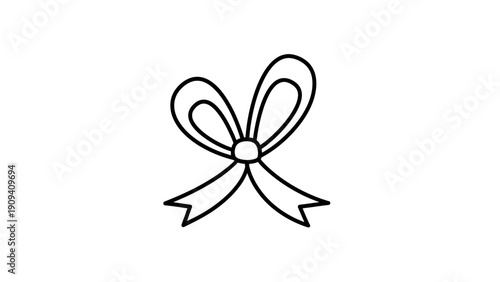 A simple, black-outlined bow on a white background, featuring loops and streamers