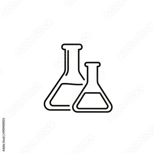 Black outline illustration of two lab flasks, one taller than the other, overlapping