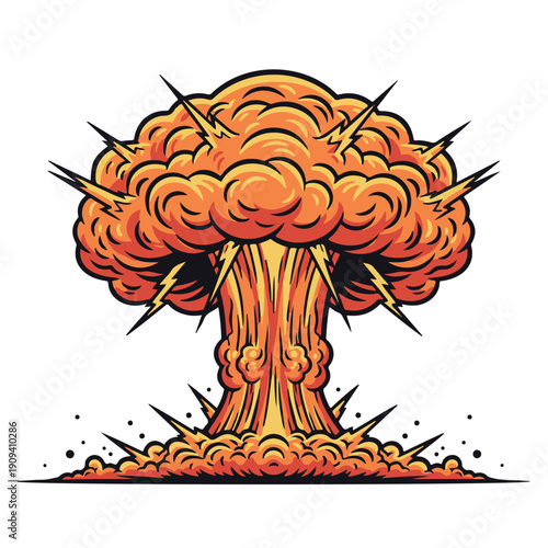 Comic Book Style Mushroom Cloud Explosion Isolated on White