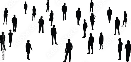 Business people silhouettes collection, standing men and women corporate office crowd vector set isolated on white background