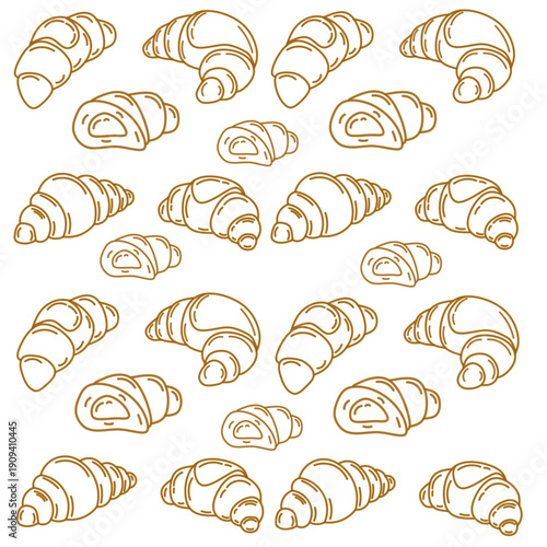 set of croissant doodle hand drawn. Hand drawn croissant french breakfast, croissant minimal flat icon set, black color and white background.
