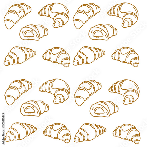 set of croissant doodle hand drawn. Hand drawn croissant french breakfast, croissant minimal flat icon set, black color and white background.