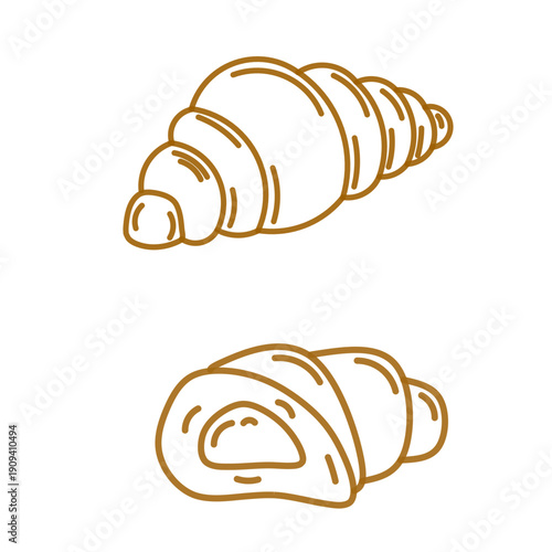set of croissant doodle hand drawn. Hand drawn croissant french breakfast, croissant minimal flat icon set, black color and white background.