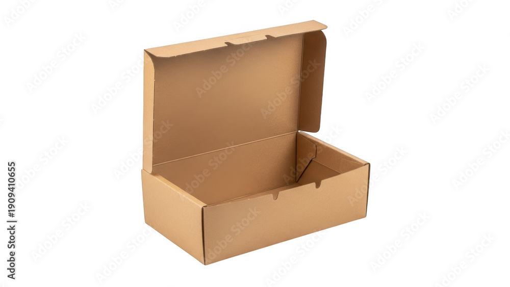 Fototapeta premium A large cardboard box with its lid open, ready for packing or unpacking.