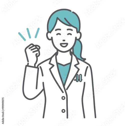 ガッツポーズをする女性医師・薬剤師のイラスト（応援・達成）