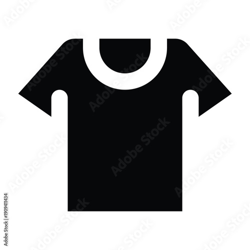 Black solid illustration of a t-shirt. Clean minimal style representing clothing, fashion, casual wear, retail products, and apparel concepts isolated on white background.