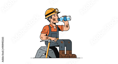 Cartoon Miner Drinking Water from Bottle 1.
