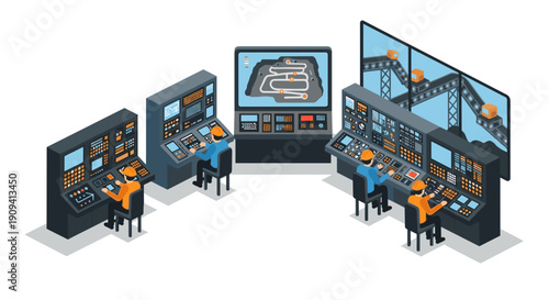 Industrial Control Room with Multiple Monitors.