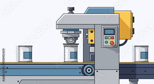 Industrial Machine with Control Panel and Conveyor.