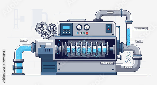 Industrial Pump System with Pipes and Controls.