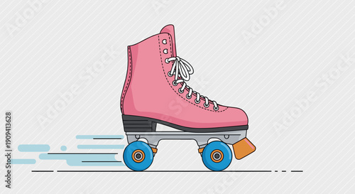 Pink Roller Skate with Blue Wheels.