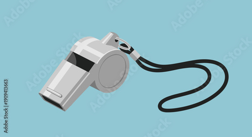 Silver Whistle with Black Lanyard Closeup.