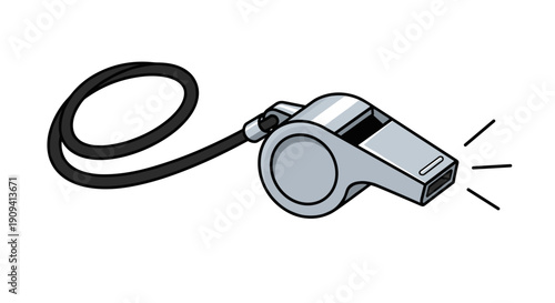 Silver Whistle with Lanyard Being Blown.