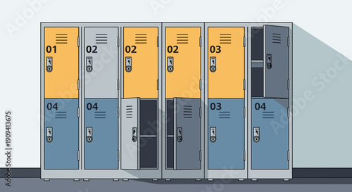 Row of School Lockers with Numbers.