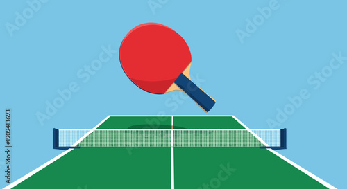 Table Tennis Paddle and Ball Illustration.