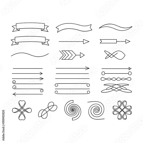 Black Line Collection Arrows Banner vector set 