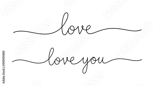 Minimalist line art displays the words love and love you written in a continuous elegant cursive script on a white background.