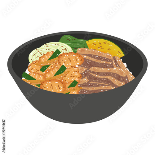 焼肉とホルモン炒め丼