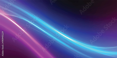 Flowing neon wave of electric blue and hot pink light pulses across a dark purple background, symbolizing sound or data.