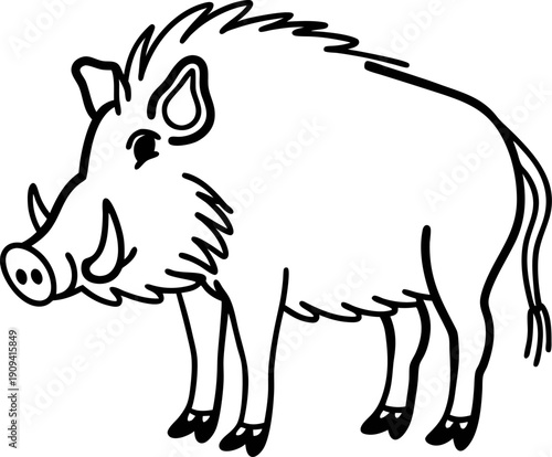 Wild boar animal sketch forest mammal with tusks and coarse hair nature wildlife illustration