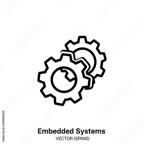 Two interlocking gear outline on white background, conveying functionality and interconnectedness