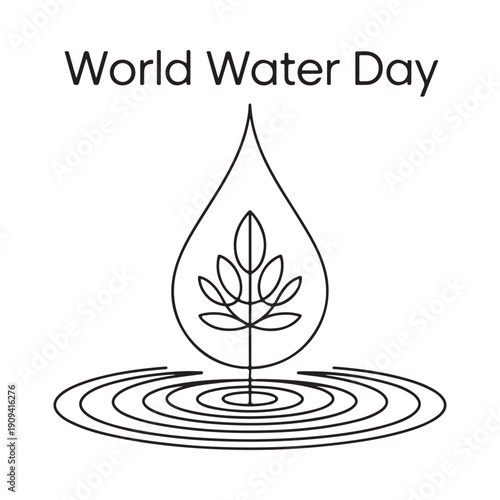 World water day themed illustration featuring a water droplet with a plant and concentric ripples