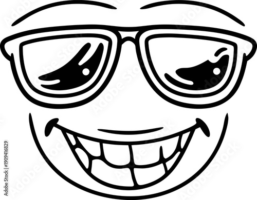 Cool smiling face with sunglasses, happy expression, confident and cheerful mood