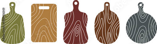 Wood Grain Chopping Board Collection, Kitchen Cutting Board Shapes, Natural Texture Vector Bundle