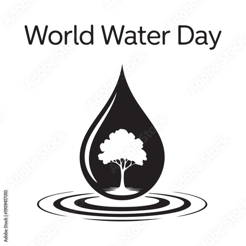 World water day illustration featuring a droplet with a tree and concentric circles below