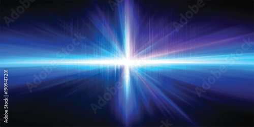Abstract glowing blue and purple light explosion and speed lines emanating from the center, digital art background