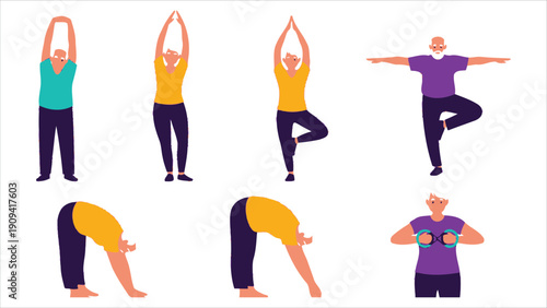 Active Healthy Seniors Practicing Dynamic Exercises for Longevity and Wellness.