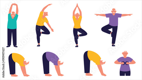 Active Healthy Seniors Practicing Dynamic Exercises for Longevity and Wellness.