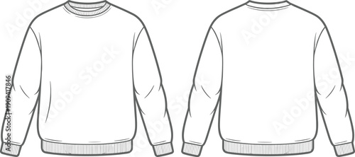 Blank sweatshirt front and back view mockup, casual long sleeve pullover template isolated on white background vector illustration apparel design