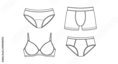 Underwear Set: Bra, Briefs, Boxer Briefs - Fashion Design Sketch