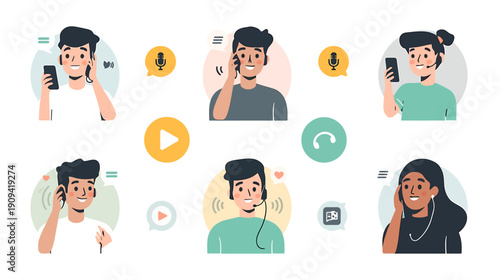 Cartoon People Talking on Phone.