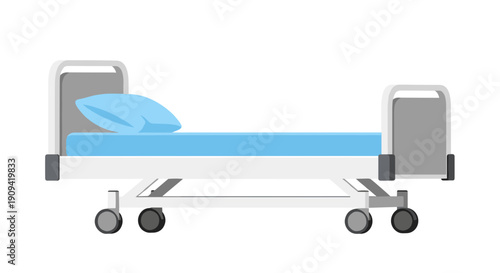 Hospital Bed with Pillow on White Background.