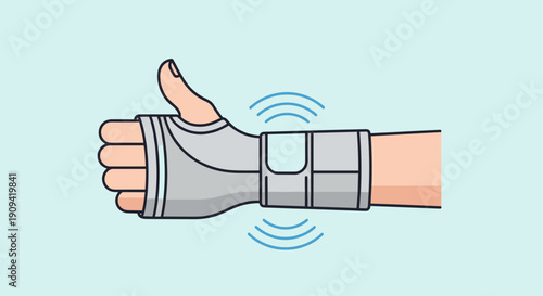 Hand Wearing Gray Wrist Support Brace.